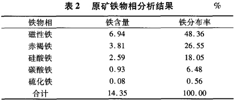 原矿铁物相分析结果