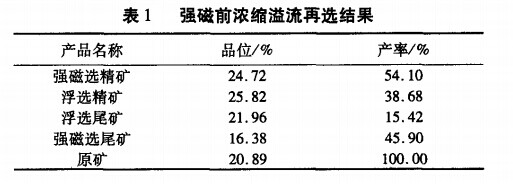 强磁前浓缩溢流再选结果