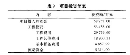 项目投资简表