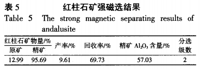 红柱石矿强磁选结果