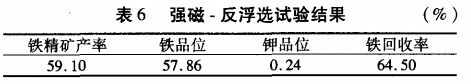 强磁-反浮选试验结果